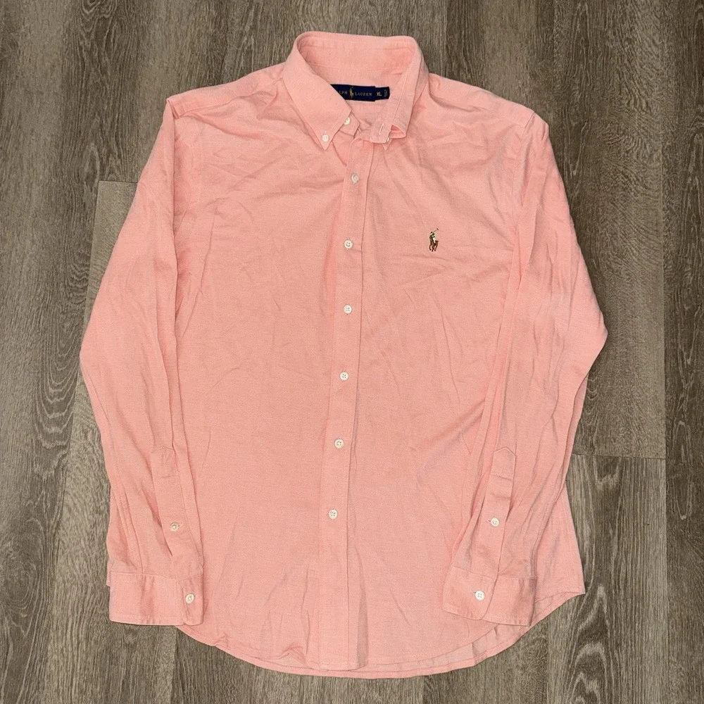 Polo Ralph Lauren Long Sleeve Button Down Knit Oxford Shirt Mens XL Peach Orange